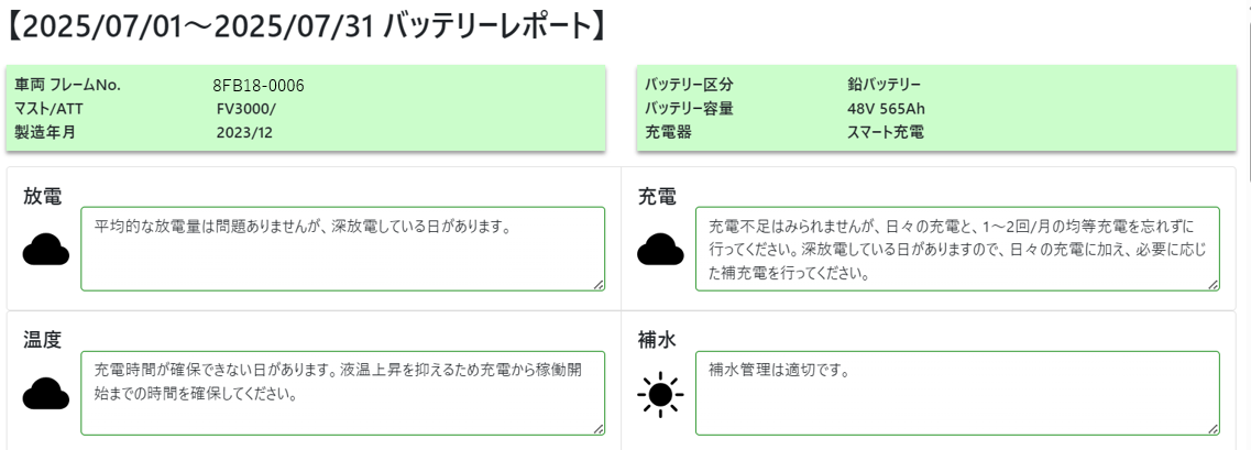 鉛バッテリー簡易レポート